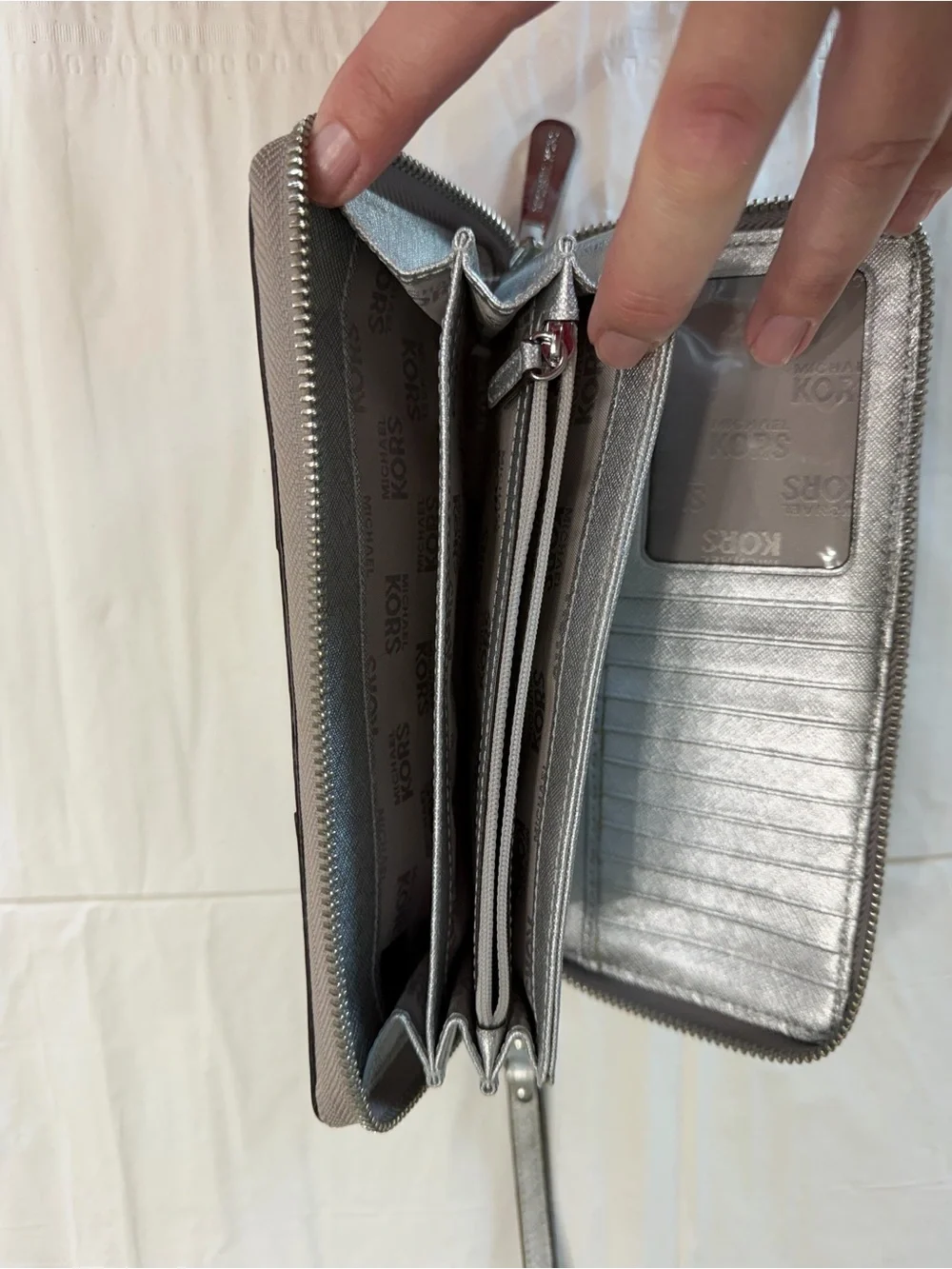 Michael Kors Grey Wallet with Silver Stripe Wristlet